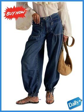 Baggy Harem Jeans Low Rise Adjustable Leg Straight Denim Pants